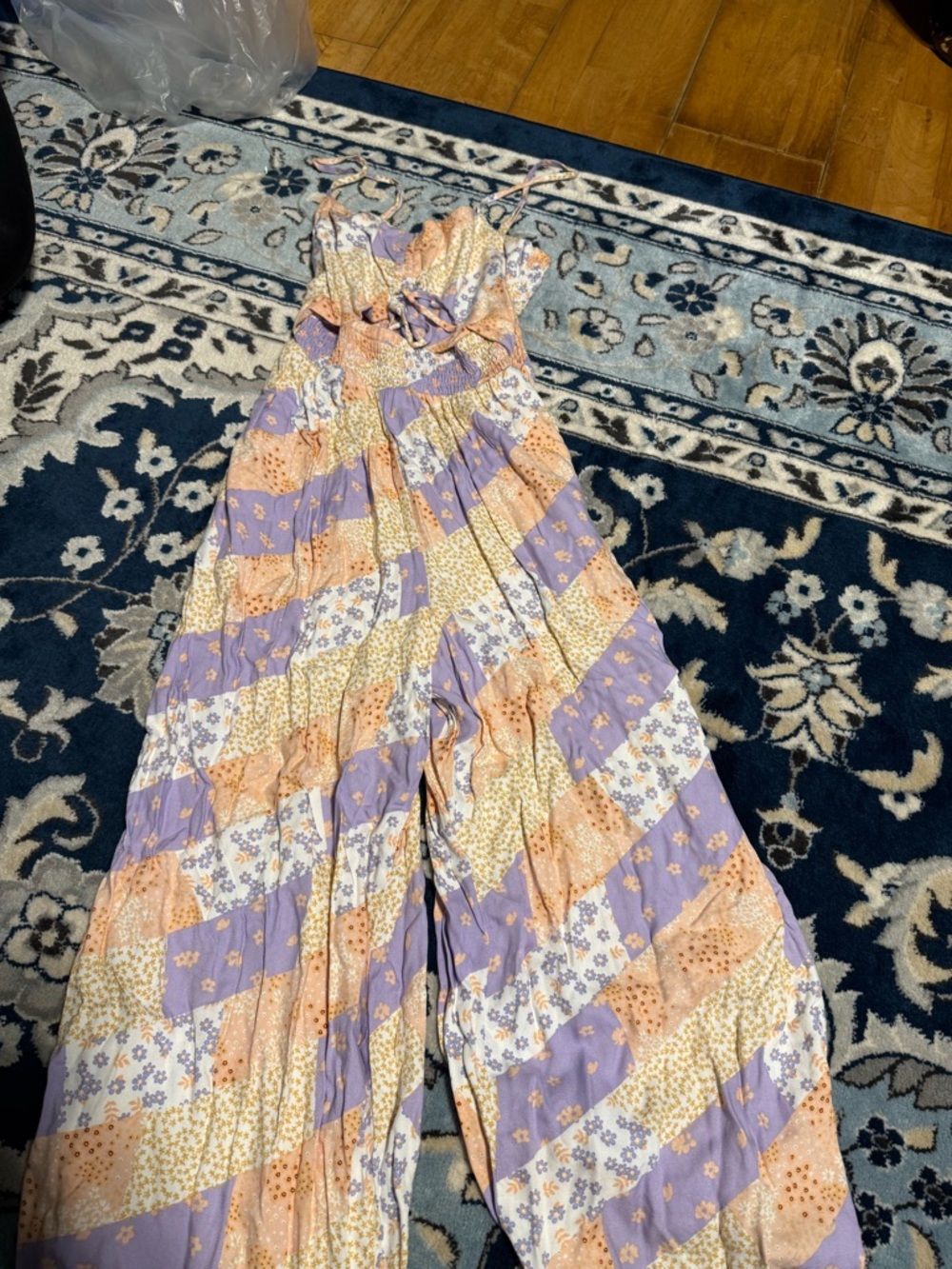 Pastel Patchwork Maxi Jumpsuit - Lavender & Peach